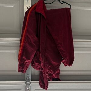 Vintage Catalina Women's Maroon Bomber Jacket with Orange Stripe